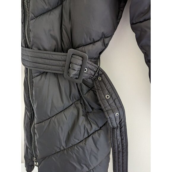 NWOT Express Belted Black Quilted Puffer Long Winter Jacket with Hood - Picture 8 of 13